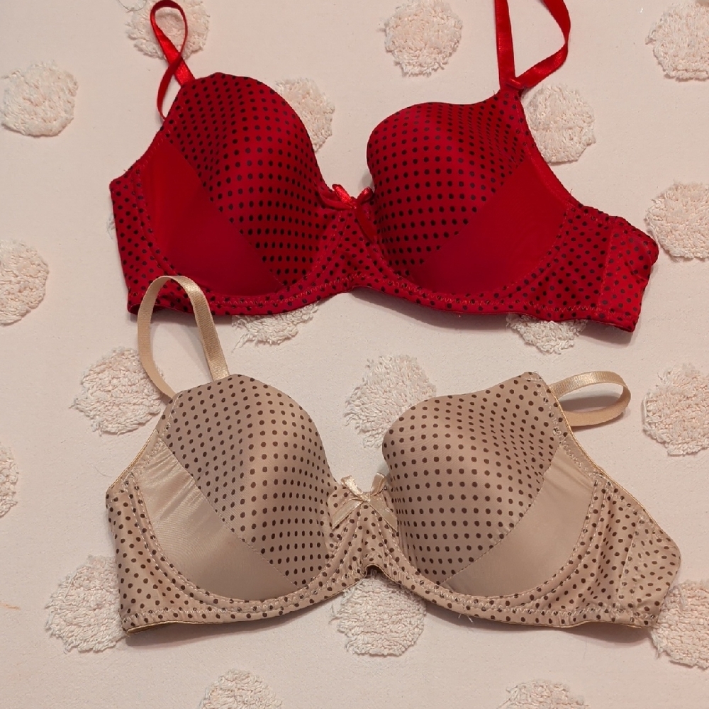 Mamia Red and Tan Polka Dot Bras 36C